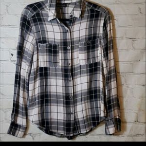 Kendall & Kylie Black & White Plaid Cozy Flannel Shirt